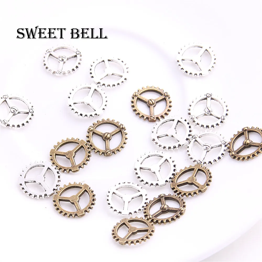SWEET BELL 150pcs 12mm two color Steampunk Gear Jewelry Charms  Zinc Alloy Trendy Cameo Small Gear Pendant Jewelry
