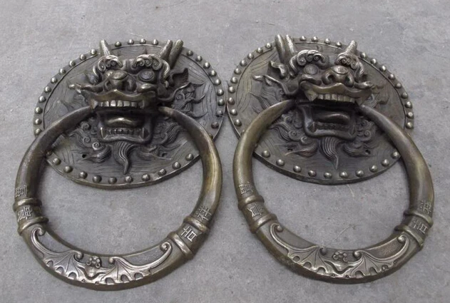 Tibet Copper Bronze Dragon Head Palace Guardian Door handle Knocker statue Pair Copper garden