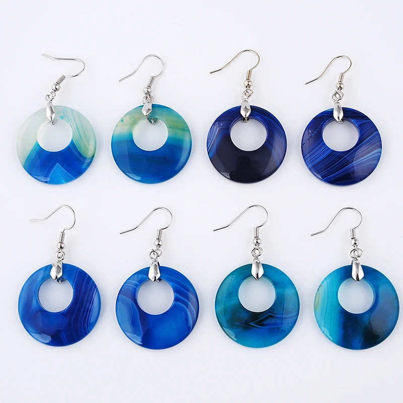 New Fashion Jewelry Blue Veins Stone Women Hook Earrings Round Drop Dangle Earring for Ladies Gift Wholesale