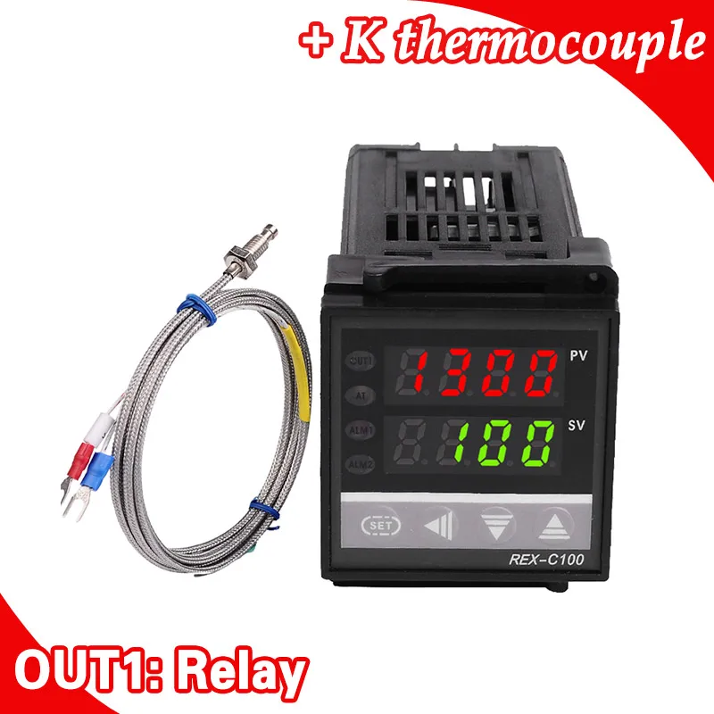 Regolatore di temperatura PID doppio digitale RKC REX-C100 con termocoppia sensore K, uscita relè