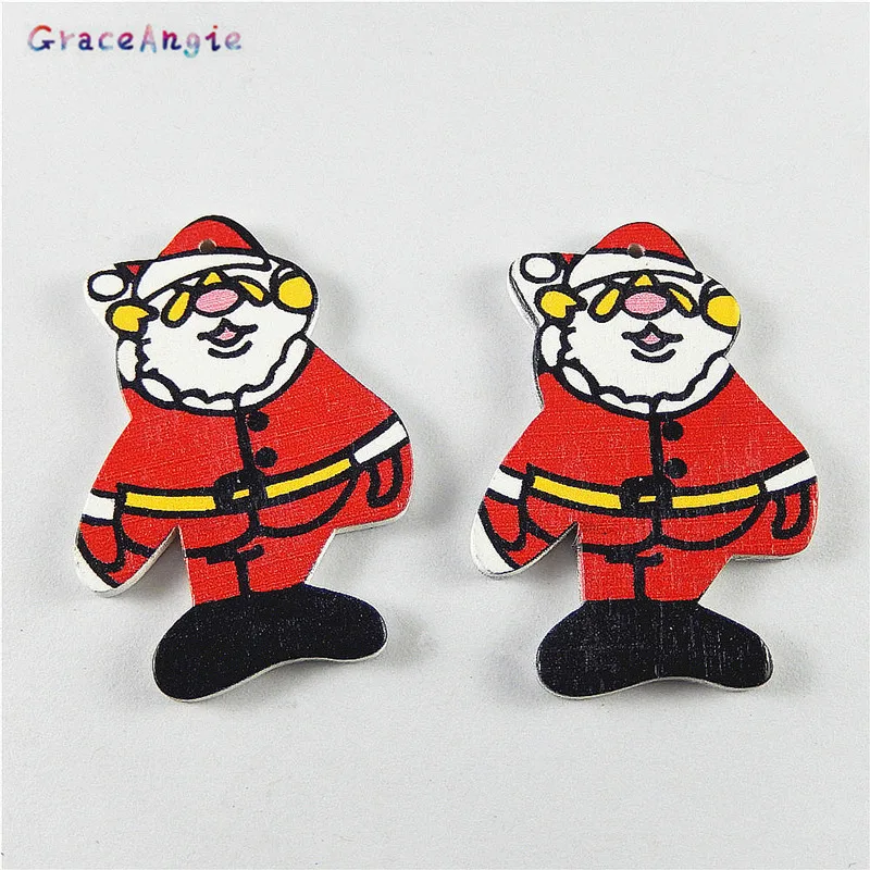 GraceAngie 20pcs Wood Cool Christmas Santa Claus Necklace Pendant charm Bracelet Finding DIY For Jewelry Making Accessories