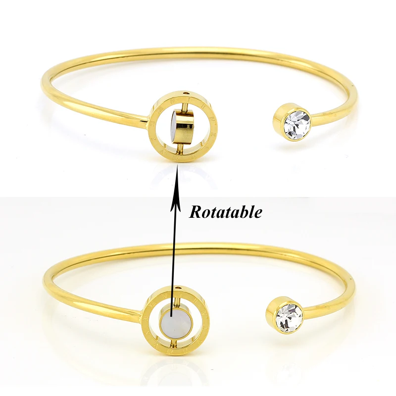 316 stainless steel adjustable roman numeral cuff bangles 15mm gold/ rose gold open bracelet bangles with crystals