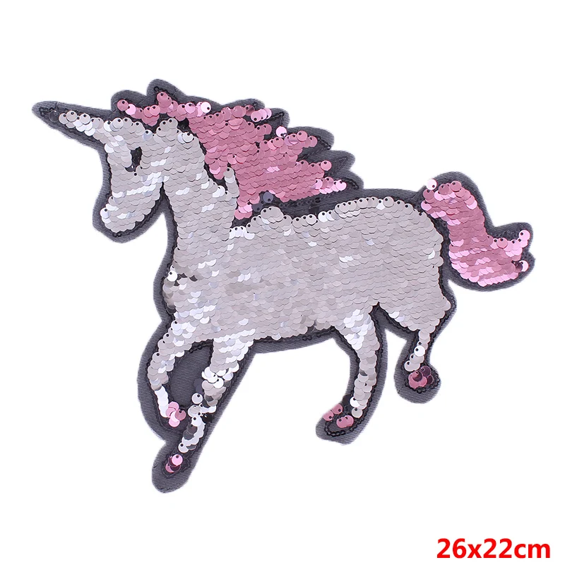 Pulaqi Cloth Sequins Patches For Clothing Unicorn Patch Sew on Patches For Clothes Sequin Applique Stripes On Clothes DIY H