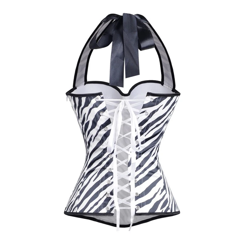 Halter Neck Bustier Tops Sexy Corpetes E Corselet Overbust Satin Zebra Stripe Corset Korsett For Women Plus Size XXL Corsets