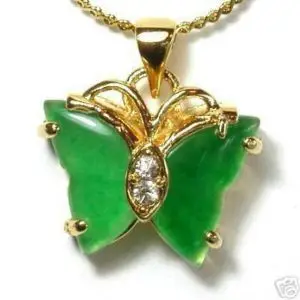 

Chinese Green Jade stone Butterfly Pendant & Necklace