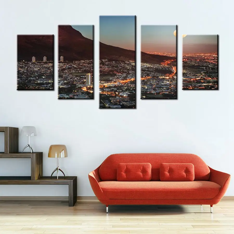 

Wall Art Gallery Cape Town Mountain With Moon South Africa Canvas Print Picture City for Bedroom Kitchen Drop Shipping