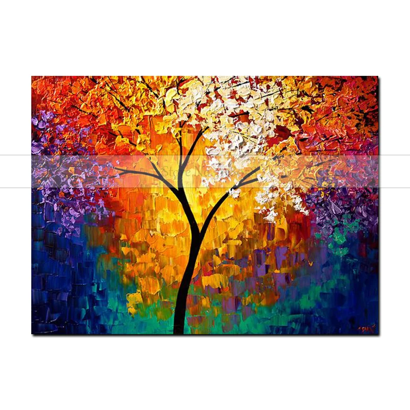 Bright Life Tree Picture Painting 100% Handmade Modern Abstract Oil Painting on Canvas Wall Art Home Decoration Gift No Framed