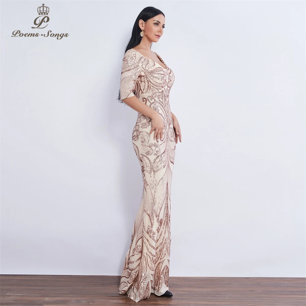 New Half sleeve Butterfly style Sequin mermaid Evening dress vestido de festa Party dress robe de soiree butterflies prom dress