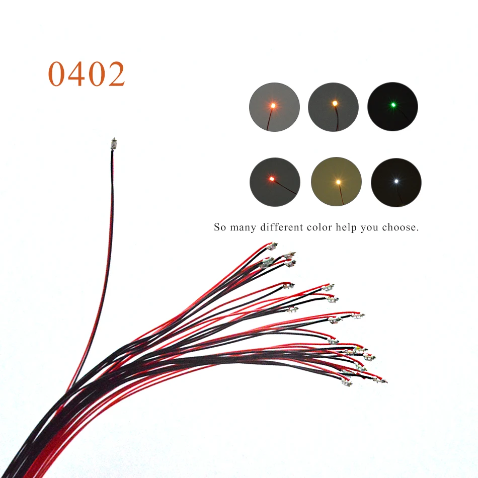 5pcs 0402 Microm SMD Led 12V Model Train HO N OO Scale Pre-soldered Micro Litz Wired LED Leads Wires 20cm DIY Model Making