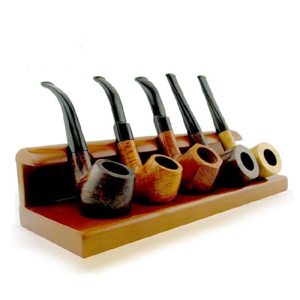 RU- MUXIANG 1PC Handmade Wooden Stand Rack Hold Case Display For 5 Tobacco Smoking Pipes fa0004-54