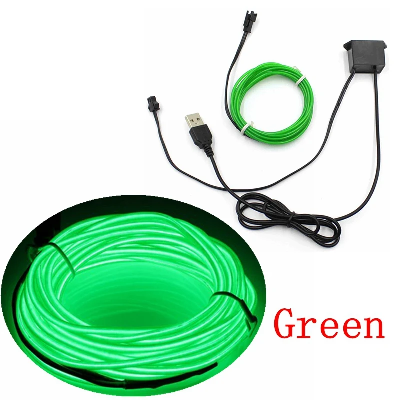 1/2/3/5/10M EL Wire With 5V USB Controller Neon Light LED lamp Flexible Twinkle Glow Rope Tube Wire Waterproof LED Strip