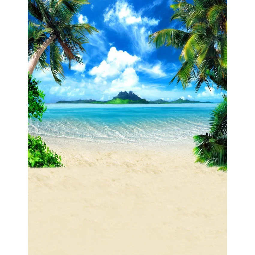 Allenjoy photo backdrops beach Waves coconut tree blue sky cloud photocall photographic photo studio photobooth fantasy