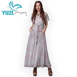 Women Jumpsuit 2018 Yuzi.may Boho New Chiffon Female Off Shoulder Floral Print Loose Wide Leg Full Length Jumpsuits A82080