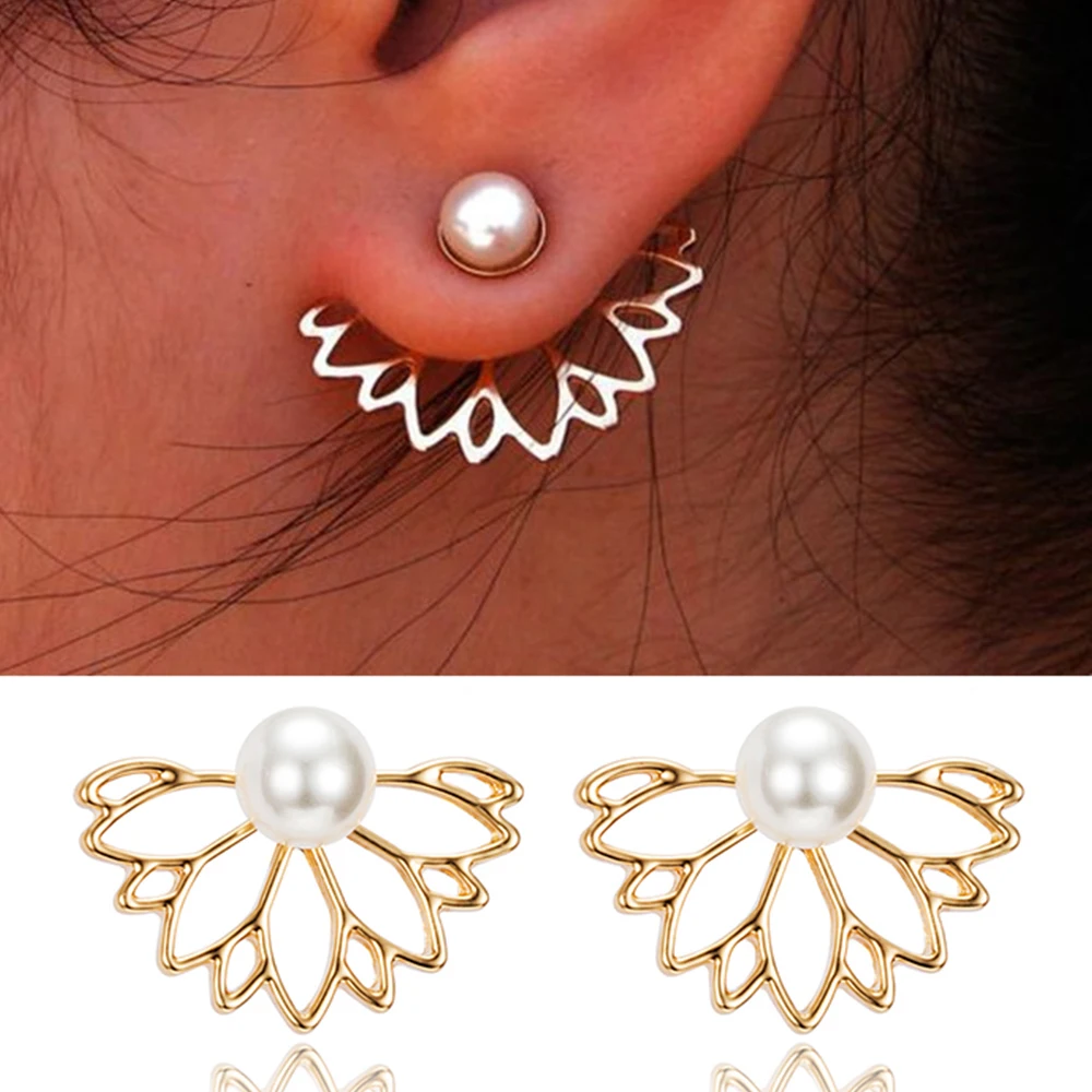 New Fashion Imitation Pearl Heart Crystal Flower Leaf Angel Wings Crown Geometry Stud Earrings For Women Statement Ear Jewelry