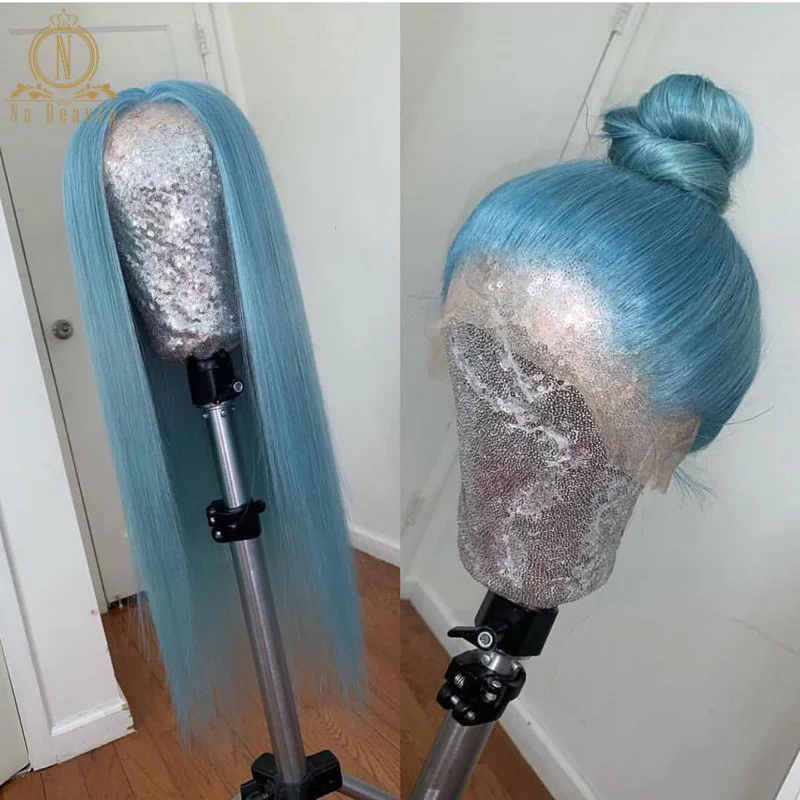 Icy Blue Color Full Lace Human Hair Wigs Glueless Wig Honey Blonde 613 Straight Human Hair Wigs For Women Preplucked Na Beauty