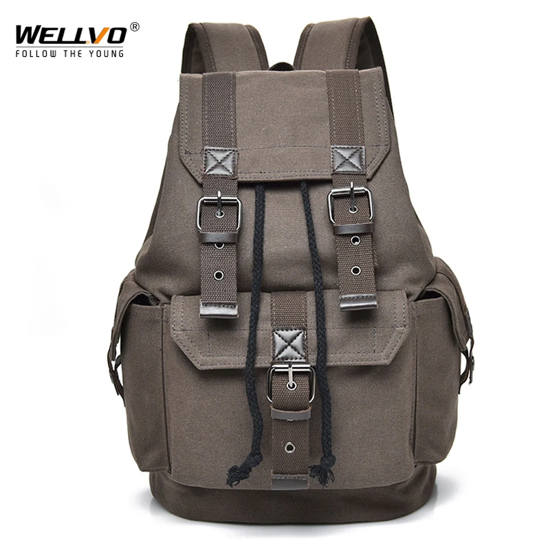 Canvas Vintage Backpack Men Teenage Boys  Students School Bag Travel Rucksack Large Capacity Drawstring Bags Mochila Male