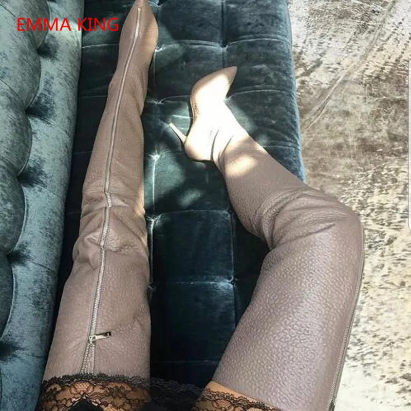 2020 Fashion Winter Thigh High PU Leather Boots Women Black High Heels Stilettos Front Zipper Overknee Boots Ladies Sexy Shoes