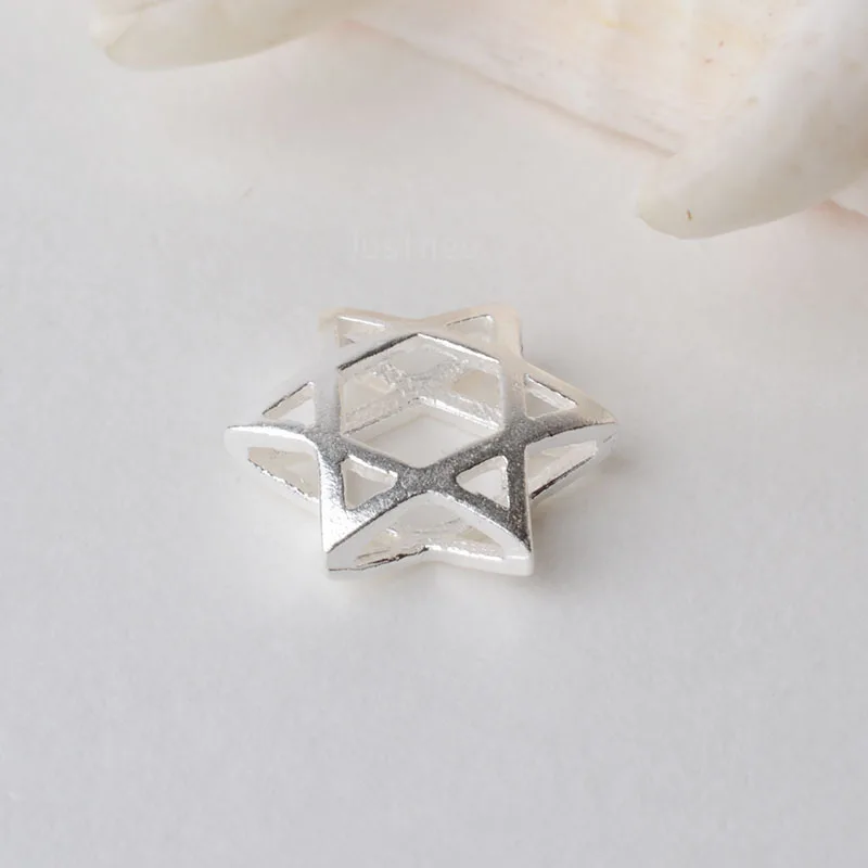 Stałe 925 sterling silver gwiazda dawida ma sześć wierzchołków gwiazda paciorki, spacer luźny koralik z otworem 1.3mm biżuteria diy komponenty akcesoria