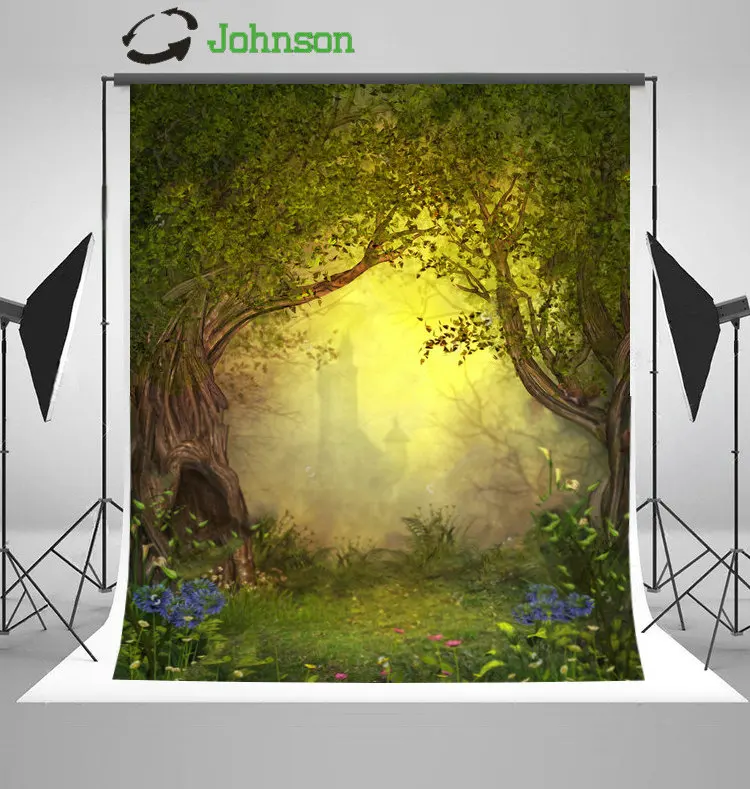 

Magical Fairy Forest Castle Flower Grass Tree backdrop polyester or Vinyl cloth High quality Computer print wall background