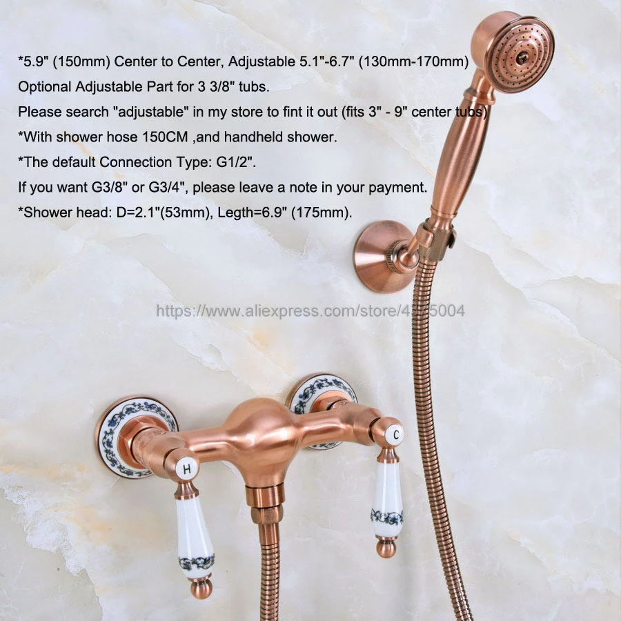 Bath Faucets Antique Red Copper Wall Mounted Bathroom Basin Mixer Tap With Hand Shower Head Bath & Shower Faucet Nna303