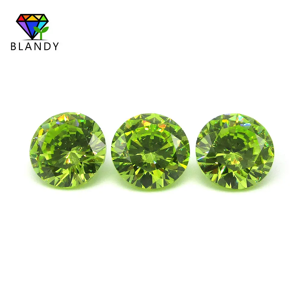 Free Shipping 1.0~3.0mm Round Shape Apple Green Cubic Zirconia 5A Quality Brilliant Cut Synthetic CZ Stone For DIY Jewelry