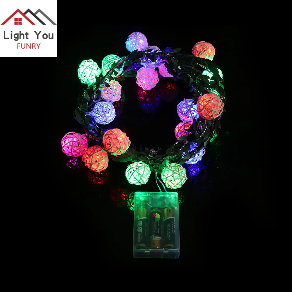 Christmas decoration 2.2 meters 20led rattan ball round cane combination light string Halloween interior light string