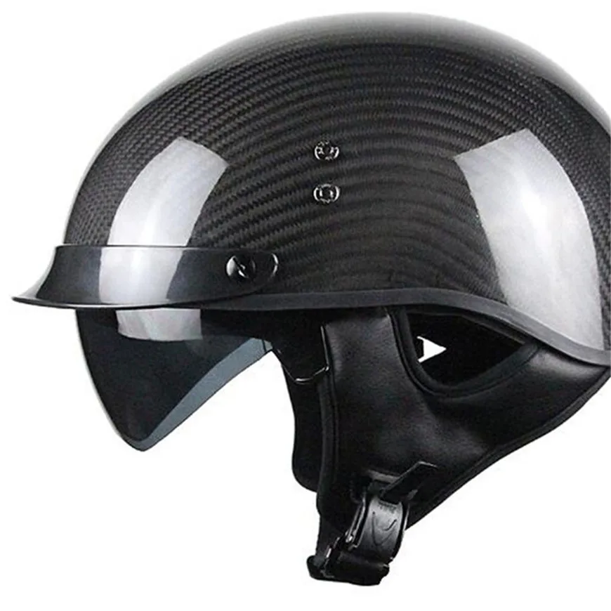 Carbon Fiber Motorcycle Motorbike Rider Retro For Helmet Visor With Collar Vespa Open Face Half Motor With Dual Lens DOT