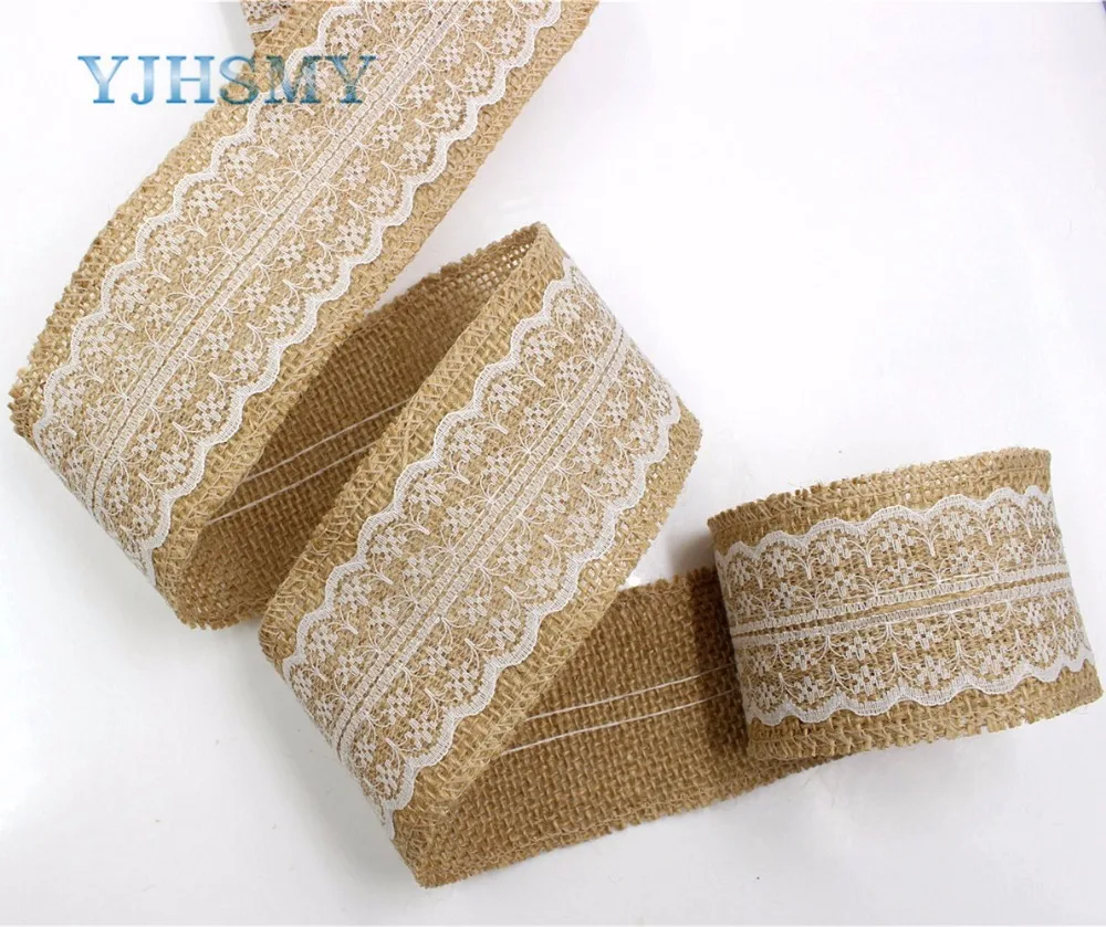 YJHSMY 181253 60 mm 2Meters linen yarn transparent lace ribbon Wedding Party Decoration Webbing  DIY Crafts Gift Packing