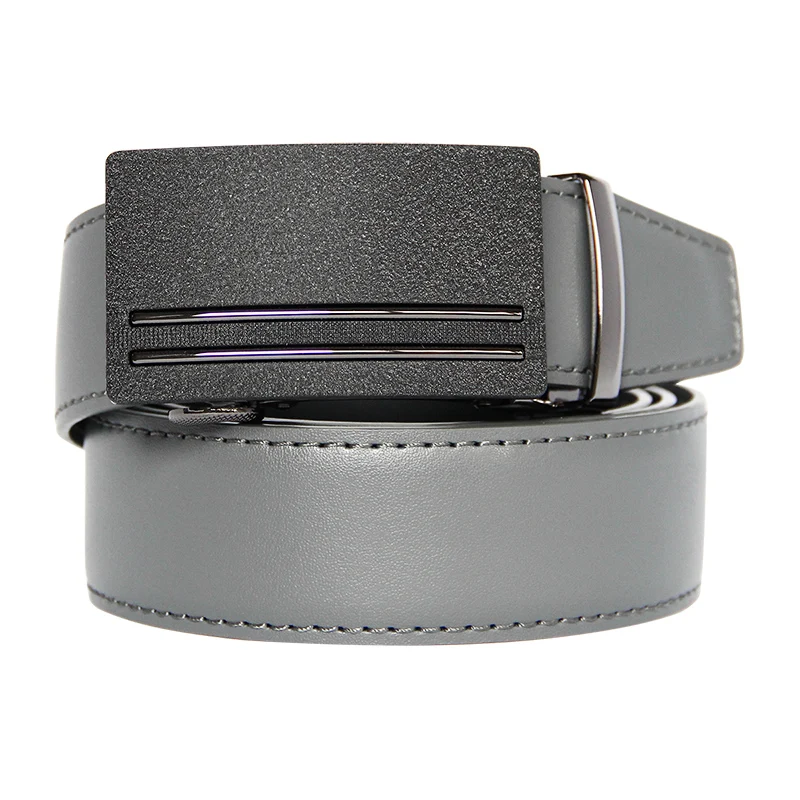 Ceinture en cuir de vache gris à boucle automatique pour homme, marque de luxe populaire, largeur 3.5