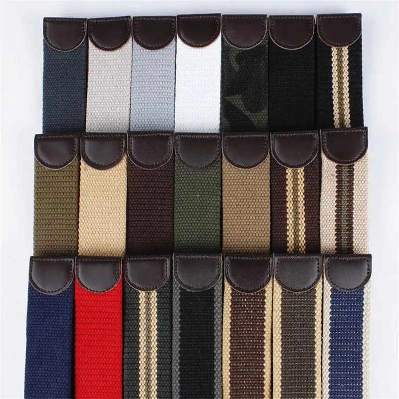 

SupSindy Men 3.8cm Width Canvas Belt Without Buckle Thicken Weave Strap 20 Colors Pure Color Stripe Belts for Women 110cm-160cm