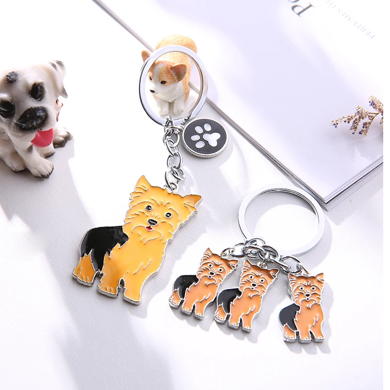 Key Chain Yorkshire Terrier Key Buckle Pet Dogs Alloy Metal Key Ring Pom Gift For Women Girl Bag Charm Keychain Pendant Jewelry