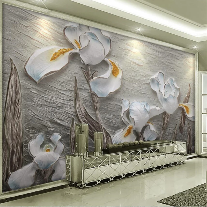 

wellyu 3D resin embossed Phalaenopsis living room background wall decoration painting custom large mural green wallpaper