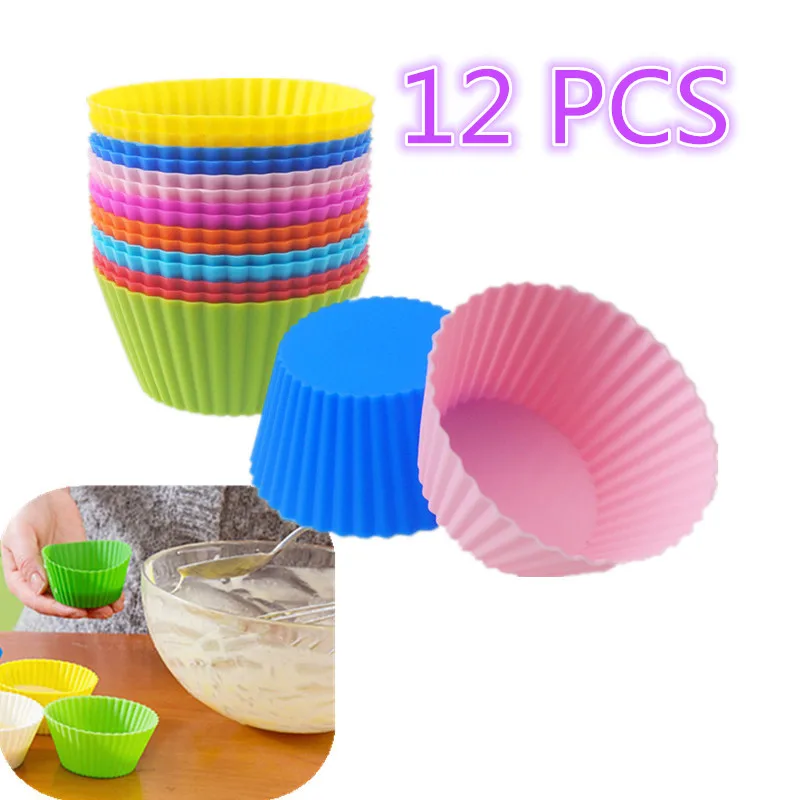 

12PCS Platinum Silicone Reusable Non-toxic Round Cake Muffin Cupcake Liner Baking Cup Mold Colorful for Cupcake / Muffin /etc