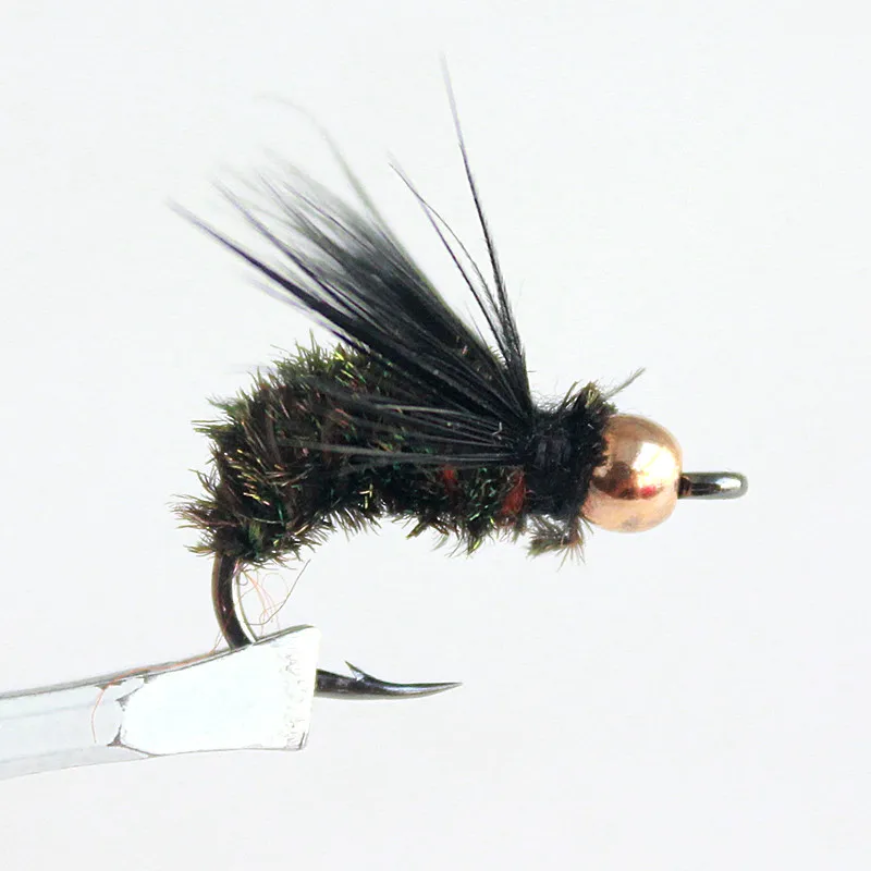 KKWEZVA 18PCS angeln locken #8 Schwarz haken Pfau Feder Material Nymph Spinner Baetis Fly Köder Trout Fly Fishing fliegen & Lockt