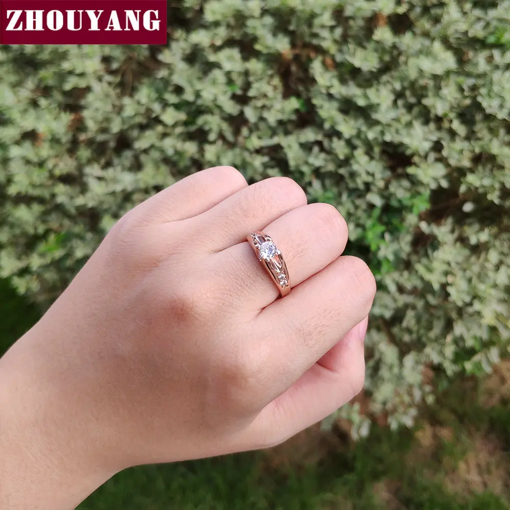 ZHOUYANG Wedding Ring For Women Classic Cubic Zirconia Rose Gold Color Fashion Jewelry Lover Rings Austrian Crystal ZYR249