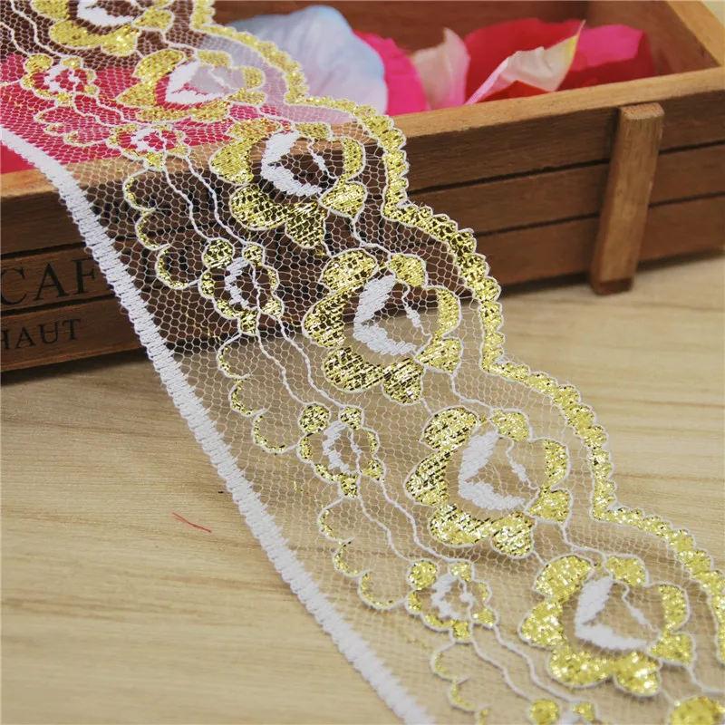 Polyester Lace Trim Fabric, Sewing Accessories, Cloth, Wedding Decoration Ribbon, Craft Supplies, Silver, Gold, Black, 50Y, L960