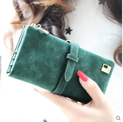 Drawstring Nubuck Leather Zipper Women Wallet Large Capacity Long Designer Female Purse Lady Big Card Holder Phone Money Bag