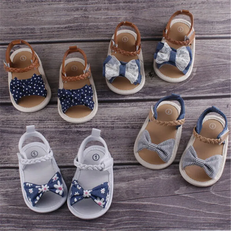 

UK Summer Baby Girl Bowknot Sandals Anti-Slip Crib Shoes Soft Sole Prewalkers