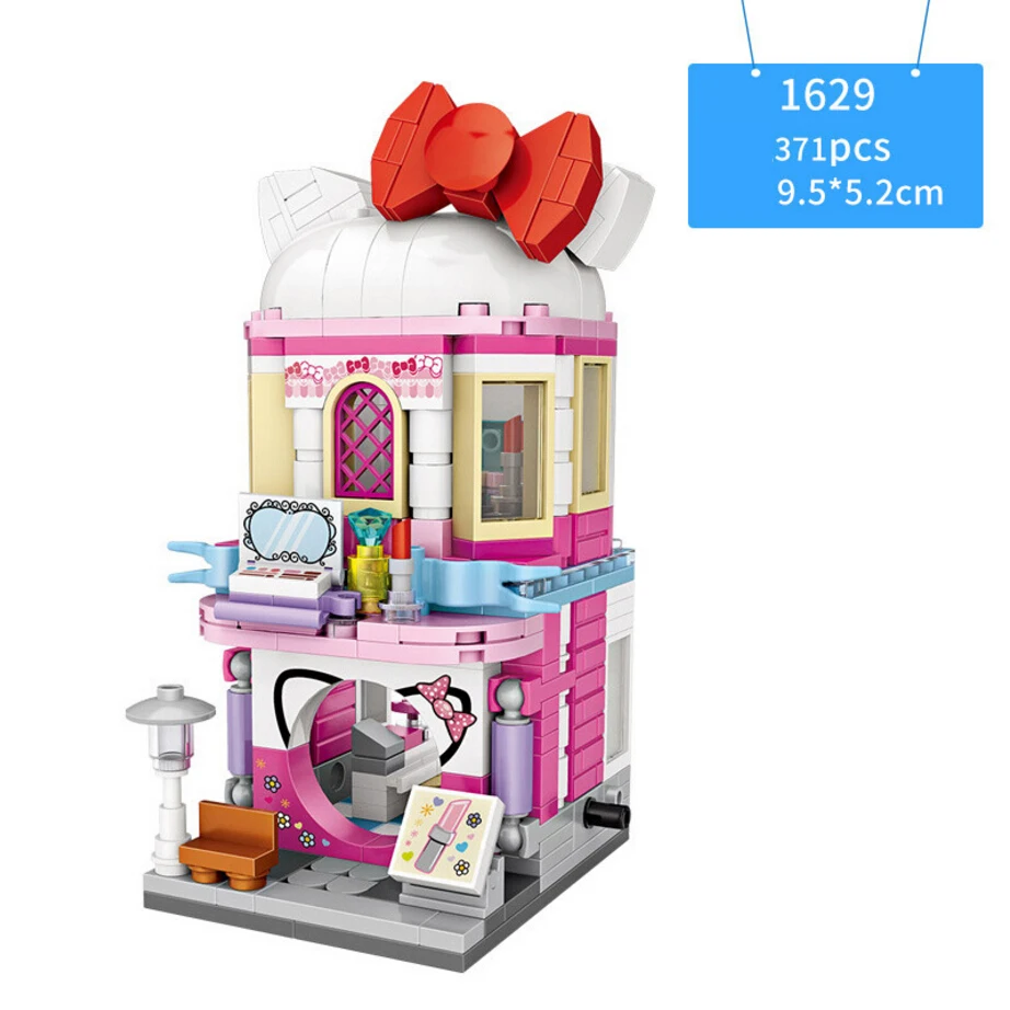 City Street View Mini Block Cat Cosmetics Shop Little Bear Store Japanese Restaurant Shopping Mall Building Bricks Toys For Gift