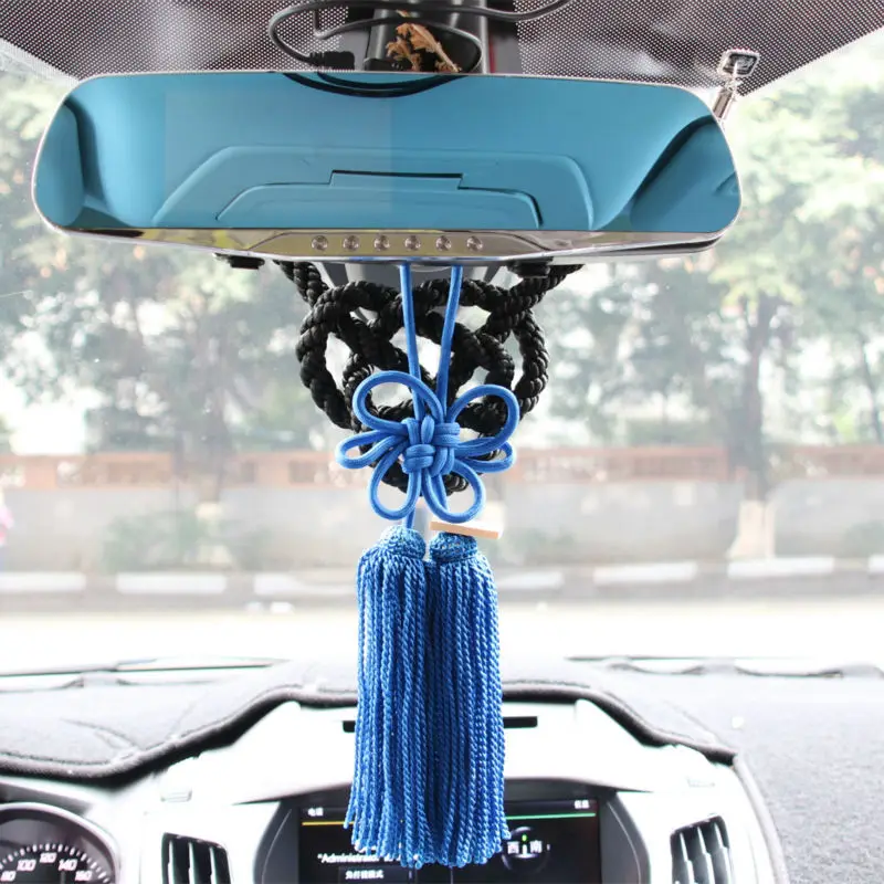 JDM JP Junction Produce Luxury Kintsuna Rope Blue Fusa Kiku Knot Lucky Charms Use For Car Mirror Ornaments Chinese Mascot