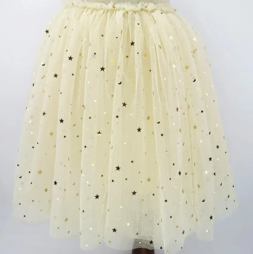 Shiny Stars Summer Girls Fashion Fluffy Twinkling Stars Tutu Skirt Shiny Princess Party Tulle Skirts Girls Clothing Kids