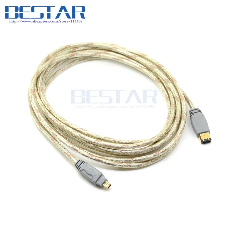 IEEE1394 (Firewire) Cable, Computer /Hub to Digital A/V Device. 4pin to 6pin 14.5ft /4.5m ,Translucent Jacket , Gold Connectors