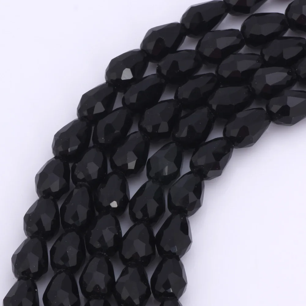 8*11mm 50pcs/10*15mm 30pcs Waterdrop Faceted Crystal Beads Black Color Teardrop Glass Bead For Jewelry Making Bracelet