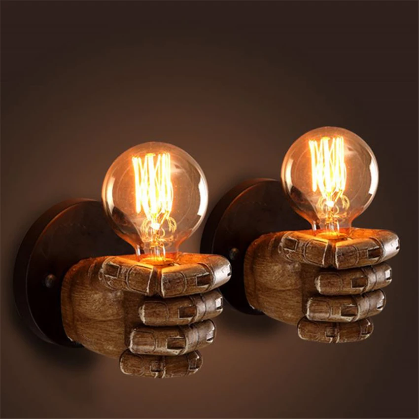 

Bedroom Bedside Fist Resin Wall Lamps Aisle Decoration Industry Retro Loft Restaurant Bar Sconce Wall Lights Corridor Fixtures