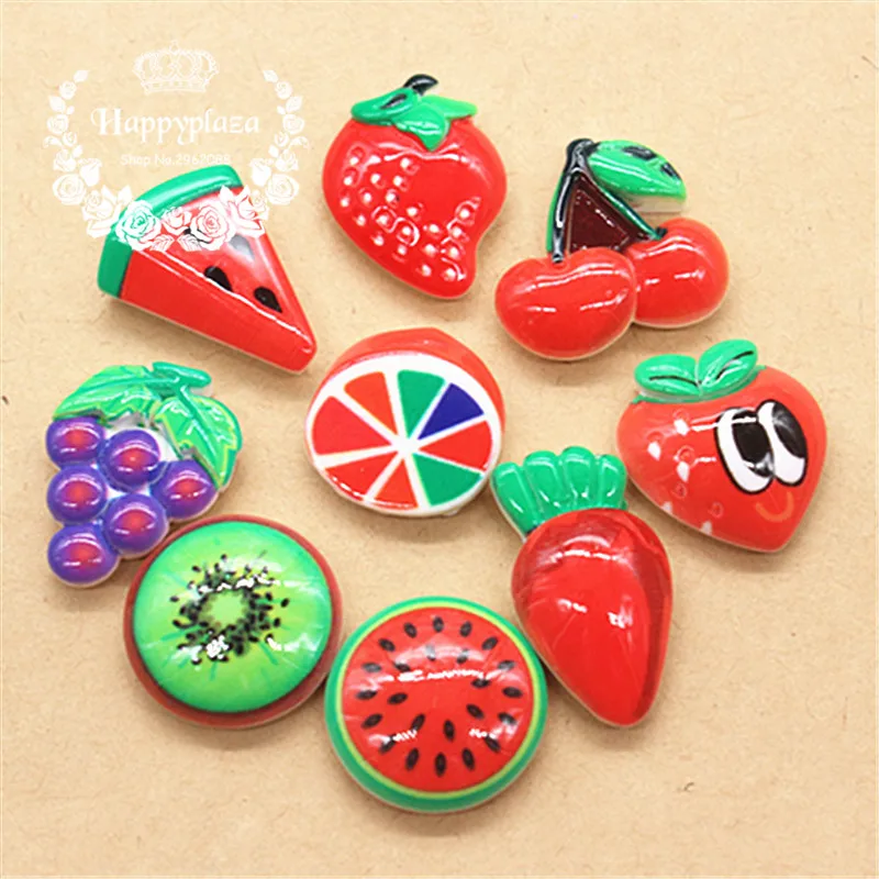 20 pcs Padrões Mix Simulação Kawaii Fruit Resina Natator Cabochão Food Art Decoração da Fonte do Ofício Charme DIY