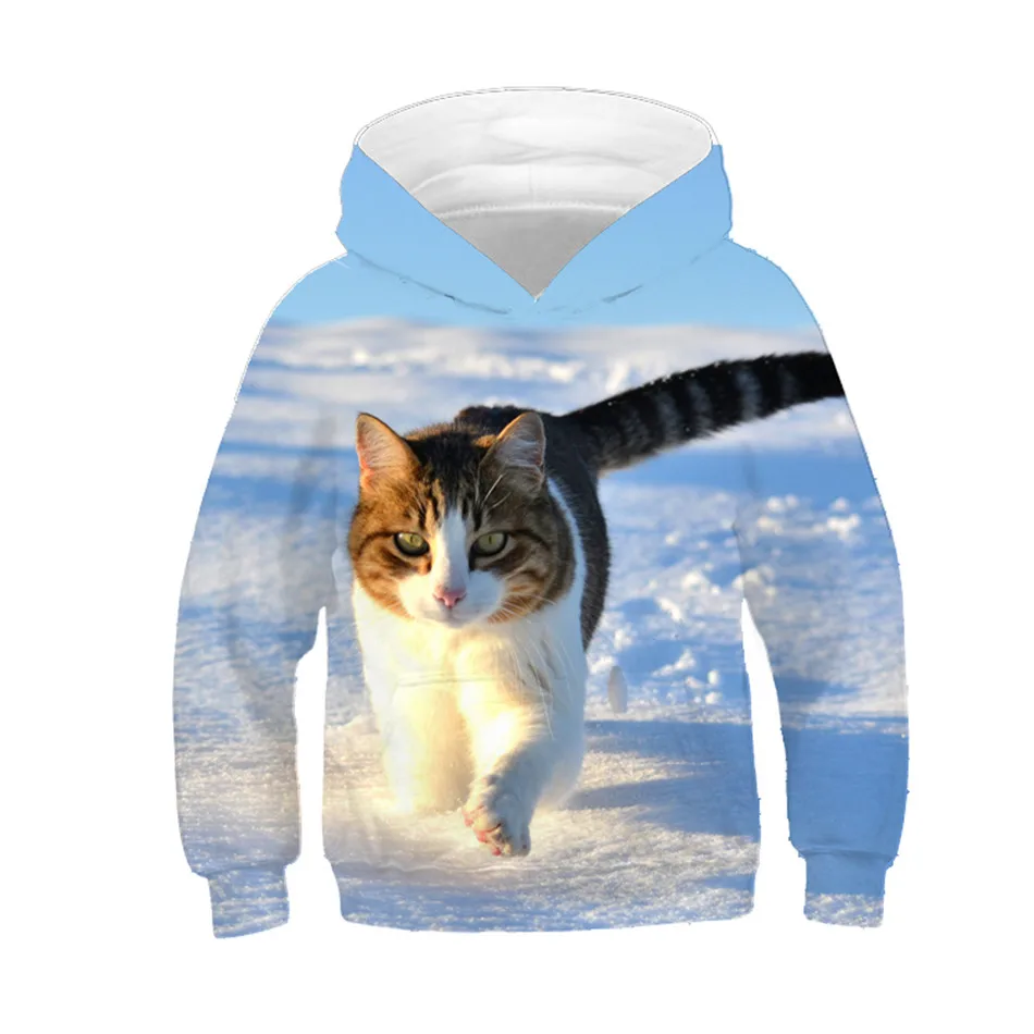 New 2022 Children Animal Printing Tracksuit Pullover Tops Kids 3d Cute Cat Hooded Sweatshirt Boys Girls Long Sleeve Hoodies