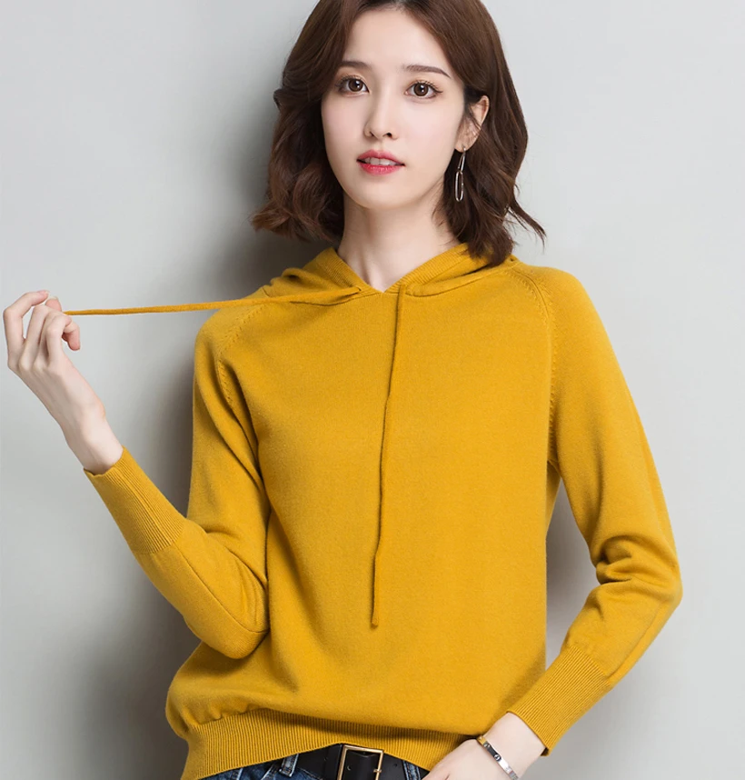 

GABERLY Soft Cashmere Hooded Sweaters and Pullovers Women Spring Autumn Jumper Sweater Female Top Knitted Brand