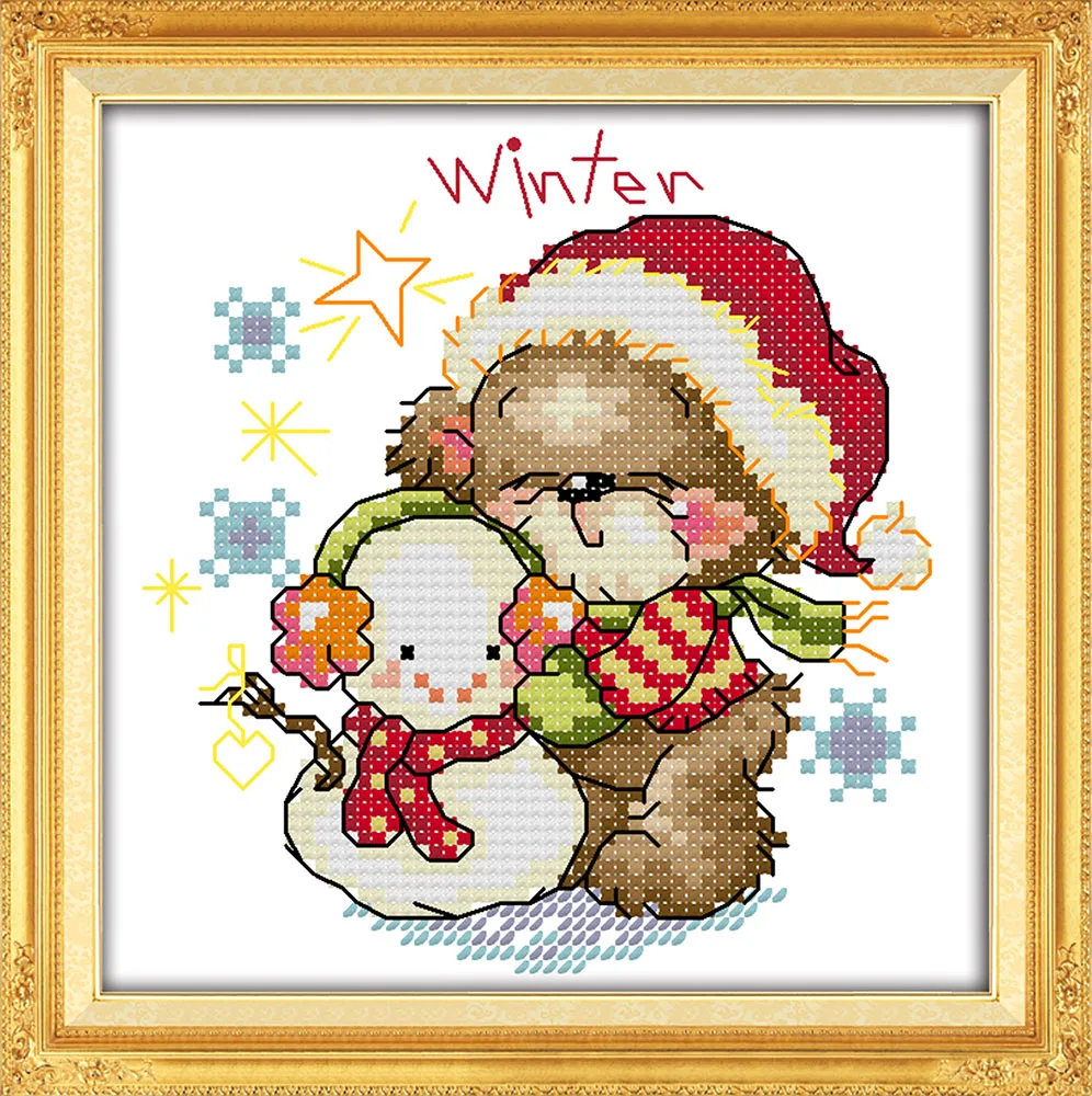 Four seasons  little bear spring autumn winter cross stitch kit 14ct 11ct printed canvas embroidery DIY handmade needlework plus