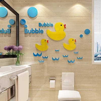 Cartoon Yellow duck Acrylic Mirror Wall stickers For kids room DIY Art wall decor Home decor Bathroom wall-decoration