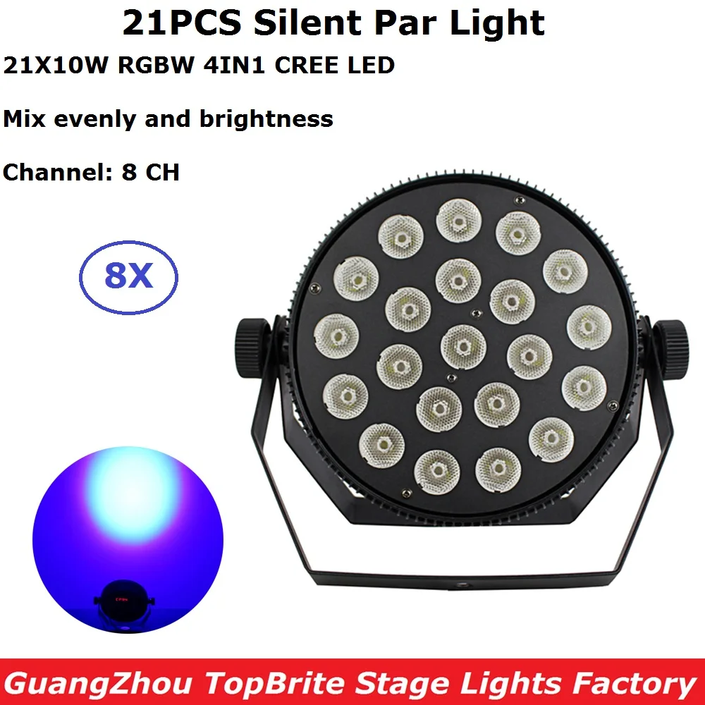 

8XLot Portable Aluminum Shell Par 21X10W RGBW 4IN1 LED Flat Par Lights CREE LEDS 8CH Professional Stage Shows Equipments